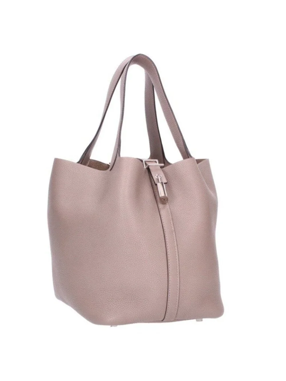 Hermes Picotin Lock MM Silver Taurillon Clemence Gray Asphalt Handbag MM